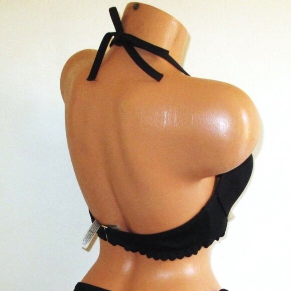 36DDD VICTORIAS SECRET SWIM Demi Ruffle Bikini Top Halter Black nwt - Picture 8 of 8
